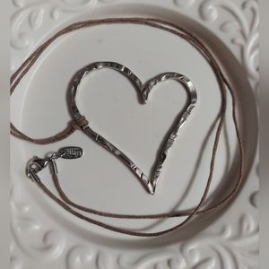 Alexa's Angel's Textured Silver Open Heart Pendant w/Light Brown Cord Necklace